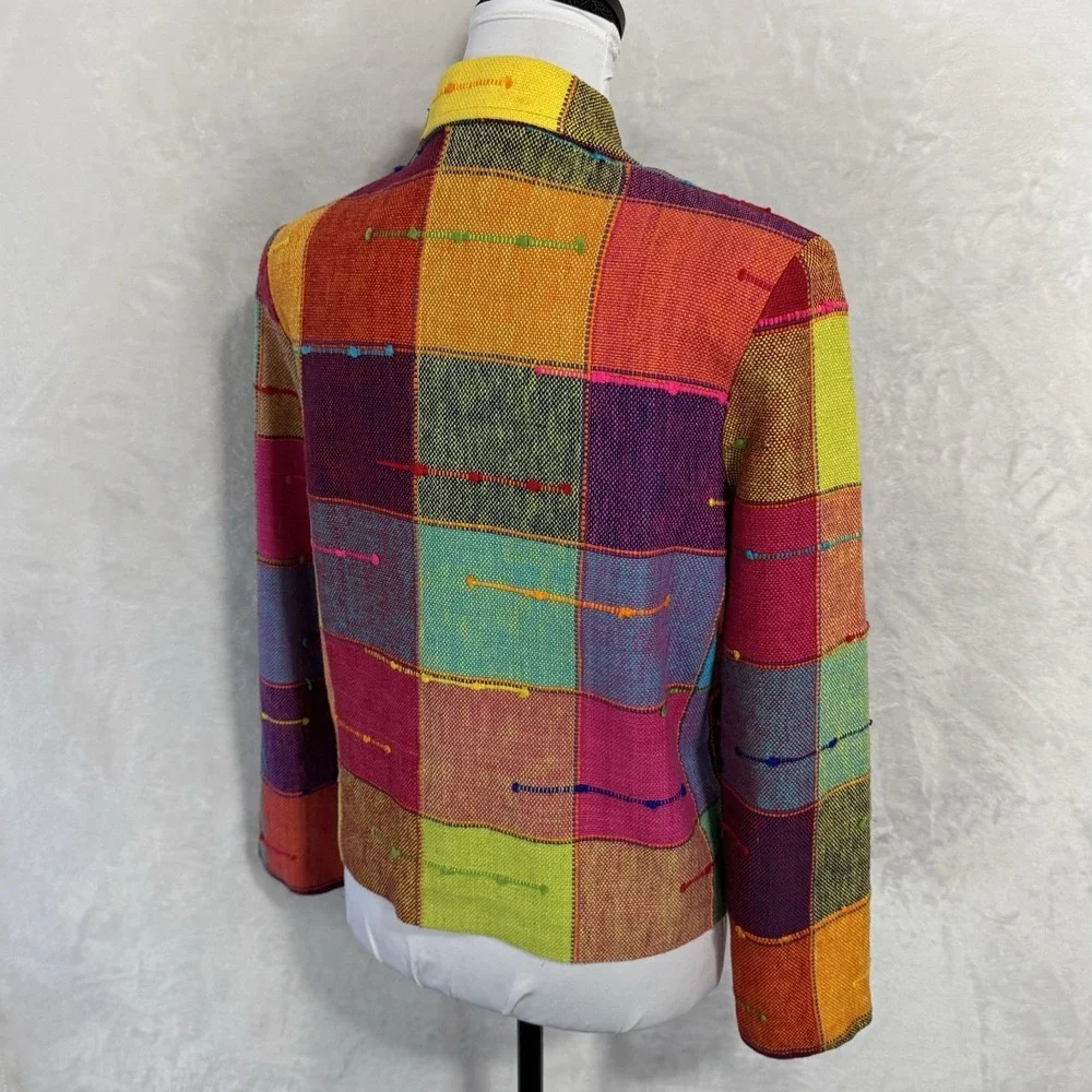 Vintage Rainbow Blazer Jacket Size XS Boxy Colorful Neon Pop Art Deco Tribal 90s